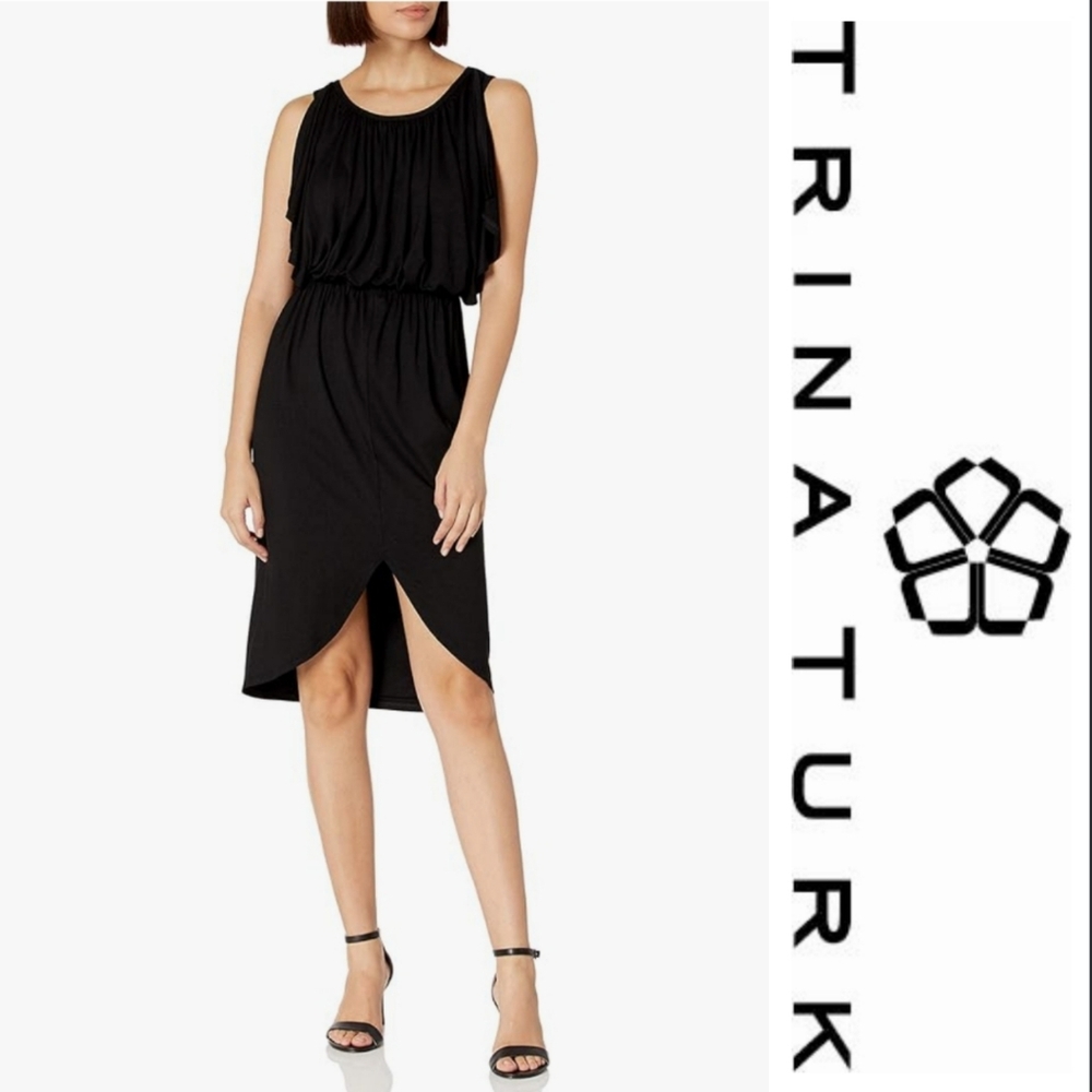 Trina Turk Cascade Sleeve Lonnie Dress in Black